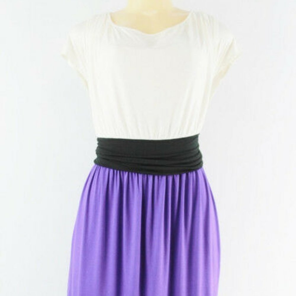 Mai Tai Cap Sleeve Casual T-shirt Dress 2X White Purple